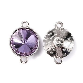 Alloy Glass Links, Connector Charms, Platinum, Flat Round, Light Amethyst, 19x13.5x7.5mm, Hole: 1.8mm