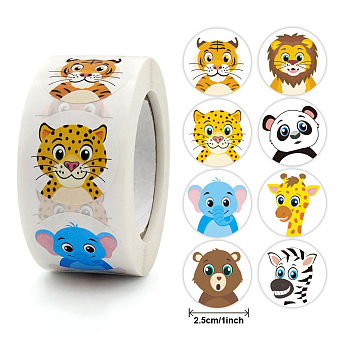 500Pcs 8 Styles Paper Picture Sticker, Mixed Animals, Mixed Color, 25mm