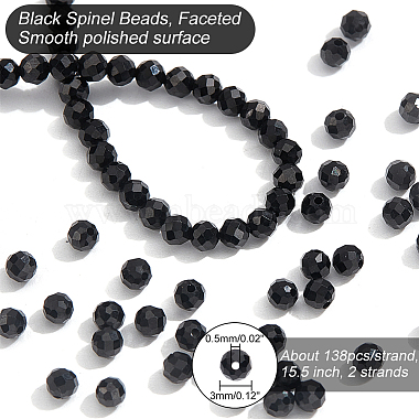 2 brins de perles de spinelle noires naturelles(G-NB0004-61)-2