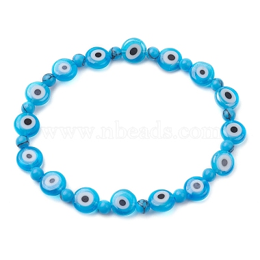 pierres précieuses mélangées faites à la main au chalumeau mauvais œil bracelets extensibles en perles(BJEW-JB10208)-3