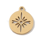 304 Stainless Steel Pendants, Laser Cut, Flat Round with Fireworks Charm, Golden, 12x10x1mm, Hole: 1mm(STAS-B062-12G)