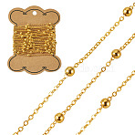5M Brass Flat Oval Cable Chains, Satellite Chains, with Round Beads, Unwelded, with Spool, Cadmium Free & Nickel Free & Lead Free, Golden, 2.2x1.7x0.23mm(CHC-TADJ0001-01G)