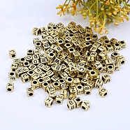 Gold Acrylic Enamel Beads, Plated Beads, Cube with Black Letter A~Z, Gold, 7x7x7mm, Hole: 3.8mm, 1520pcs/380g(PACR-TAC0001-01B)