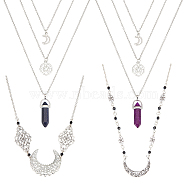 8Pcs 8 Styles Natural Amethyst & Synthetic Blue Goldstone Pendant Necklaces Set with Alloy Chains, Moon & Star & Double Horn, 460~677mm, 1Pc/style(NJEW-AN0001-49)
