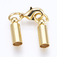 Brass Lobster Claw Clasps, with Cord Ends, Long-Lasting Plated, Real 18K Gold Plated, 39mm, Hole: 3mm(KK-F758-02G)