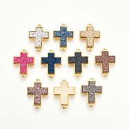 Brass Links connectors, with Druzy Resin, Cross, Golden, Mixed Color, 22x16x4~5mm, Hole: 1.2mm(KK-O107-01G)