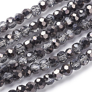 Electroplate Glass Beads Strands, Half Plated, Faceted(32 Facets), Round, Black Plated, 4mm, Hole: 1mm, about 88~90pcs/strand, 28~30cm(EGLA-J042-4mm-H01)