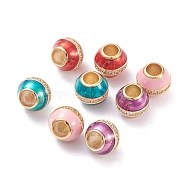 Brass Enamel European Beads, Large Hole Beads, Long-lasting Plated, with Micro Pave Clear Cubic Zirconia, Column, Real 18K Gold Plated, Mixed Color, 10.5x9.5mm, Hole: 4.5mm(MPDL-P005-09G)