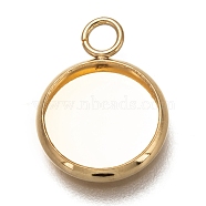 304 Stainless Steel Pendant Cabochon Settings, Plain Edge Bezel Cups, Flat Round, Real 18K Gold Plated, Tray: 10mm, 15.5x12x2mm, Hole: 2.4mm(STAS-Z030-01I-G)