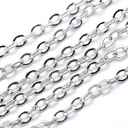 Brass Cable Chains, Soldered, Flat Oval, Platinum, 2.5x2x2mm(CH030)