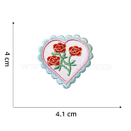 Computerized Embroidery Cloth Self-adhesive/Sew on Patches, Costume Accessories, Heart with Rose, Light Blue, 40x41mm(HEAR-PW0002-102A-02)