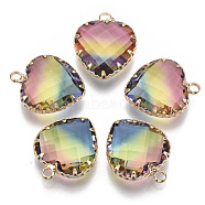 K9 Glass Pendants, Imitation Tourmaline, with Golden Tone Brass Findings, Faceted, Heart, Colorful, 20x16.5x8mm, Hole: 2mm(GLAA-Q069-11H)