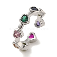 Brass Micro Pave Cubic Zirconia Rings for Women, Long-Lasting Plated, Heart, Colorful, Adjustable(RJEW-E295-42P-01)