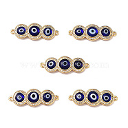 Handmade Lampwork Evil Eye Connector Charms, with Clear Cubic Zirconia, Real 18K Gold Plated Brass Findings, Blue, 13x36x4.5mm, Hole: 1.4mm(ZIRC-L102-10G-04)