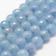 Faceted Natural White Jade Beads Strands, Round, Dyed, Light Blue, 10mm, Hole: 1.2~1.5mm,  about 38pcs/strand, 14 inch(35.6cm)(X-G-F447-10mm-I16)