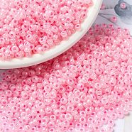 MIYUKI Round Rocailles Beads, Japanese Seed Beads, 8/0, (RR518) Cotton Candy Pink Lined, 3mm, Hole: 1mm, about 422~455pcs/10g(X-SEED-G008-RR0518)