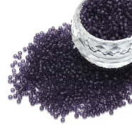 12/0 Grade A Round Glass Seed Beads, Transparent Frosted Style, Indigo, 2x1.5mm, Hole: 0.8mm, 30000pcs/bag(SEED-Q006-M11)