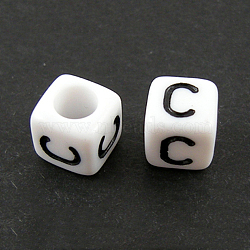Letter Acrylic European Beads, Horizontal Hole, Cube, Letter.C, 10x10x10mm, Hole: 3.5~4mm, about 598pcs/500g(OPDL-R050-10mm-C)