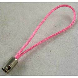 Mobile Phone Strap, Colorful DIY Cell Phone Straps, Nylon Cord Loop with Alloy Ends, Pink, 50~60mm(SCW004)