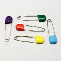 Platinum Plated Iron Safety Brooch, with Plastic Findings, Mixed Color, 52x13mm(JEWB-R008-05)