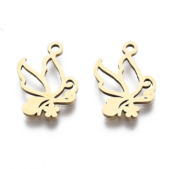 201 Stainless Steel Charms, Laser Cut, Butterfly, Golden, 14.5x10x1mm, Hole: 1.4mm