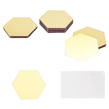 Acrylic Hexagon Mirror Wall Decor, with Adhesive Tape, for Wall Ornament Bedroom Living Room Decoration, Gold, 82.5x95x0.7mm, 12pcs/set