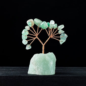 Natural Green Aventurine Chips Tree Decorations, Gemstone Base with Copper Wire Feng Shui Energy Stone Gift for Home Office Desktop Decoration, 5.5~7.5x3.5~5.5cm