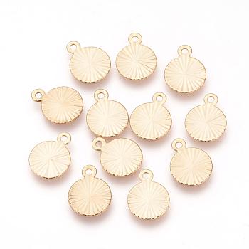Brass Charms, Nickel Free, Real 18K Gold Plated, Flat Round, 12x9x0.5mm, Hole: 1mm