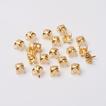 Square Brass Sew on Prong Settings, Rhinestone Claw Settings, Golden, 6x6x0.25mm, Fit for SS28 Diamond Shape Rhinestone, about 2000pcs/bag