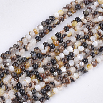 Black Lip Shell Beads Strands, Round, Black, 3mm, Hole: 0.6mm, about 133pcs/strand, 15.7 inch