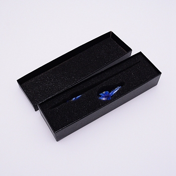 Glass Dip Pen & Pen Holder Set, with Floral Pattern & Packaging Box, Medium Blue, 49~180x26x16x9.5~13mm, Hole: 7mm, 2pcs/box