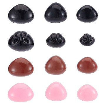 12 Styles Plastic Dog Safety Craft Noses, with Spacer, for DIY Doll Toys Puppet Plush Animal Making, Mixed Color, 12~18x8~16x6.5~18mm, Pin: 4.5~6mm
