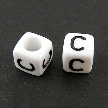 Letter Acrylic European Beads, Horizontal Hole, Cube, Letter.C, 10x10x10mm, Hole: 3.5~4mm, about 598pcs/500g