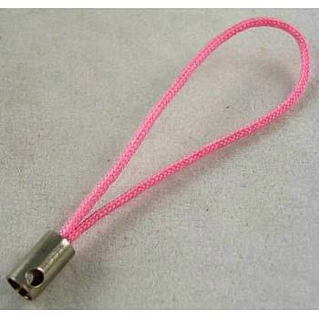 Mobile Phone Strap, Colorful DIY Cell Phone Straps, Nylon Cord Loop with Alloy Ends, Pink, 50~60mm