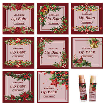 10 Sheets Paper Lip Balm Adhesive Label Stickers, Christmas Bell, 50x50mm, 8 styles/sheet