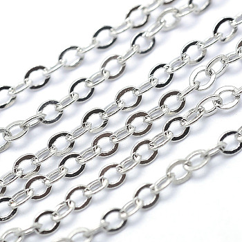 Brass Cable Chains, Soldered, Flat Oval, Platinum, 2.5x2x2mm