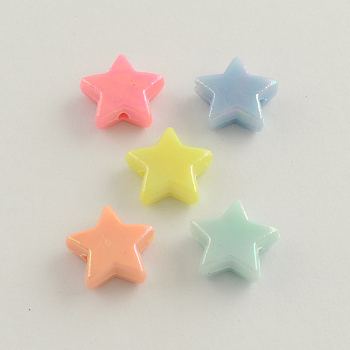 AB Color Plated Acrylic Beads, Star, Mixed Color, 14x14x5mm, Hole: 2mm, about 1080pcs/500g