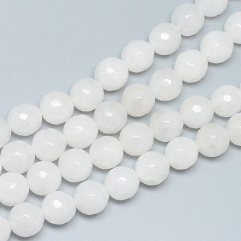 Glass Beads Strands, Faceted, Round, White, 6mm, Hole: 1mm, about 62~64pcs/strand, 13.78 inch~14.37 inch(35~36.5cm)