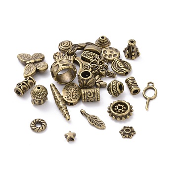 Tibetan Style Alloy Beads, Mixed Shapes, Antique Bronze, 4~22x4~22x2~8mm, Hole: 1~5mm