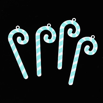 Spray Painted Brass Pendants, with Printed, for Christmas, Candy Cane, Dark Turquoise, 43x15x0.5mm, Hole: 1.5mm