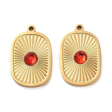 Real 14K Gold Plated Red Rectangle Stainless Steel+Glass Pendants