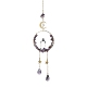 copeaux d'améthyste naturelle enveloppés de fil et décorations de pendentif d'anneau en laiton(HJEW-TA00102-01)-1