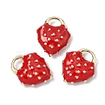 Alloy Enamel Pendants, Strawberry Charms, Long-Lasting Plated, Rack Plating, Red, Golden, 18x15x6mm, Hole: 4x5mm(ENAM-F160-01G)