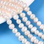 Natural Cultured Freshwater Pearl Beads Strands, Grooved Potato, Creamy White, 5~6x4~8.5mm, Hole: 0.6mm, about 63~65pcs/strand, 13.39~13.98 inch(34~35.5cm)(PEAR-N013-05O-01)