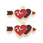 Valentine's Day Alloy Enamel Pendants, Heart with Arrow Charms, Golden, FireBrick, 15x27x1.5mm, Hole: 1.6~1.8mm(ENAM-T023-21A)