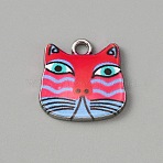 Alloy Enamel Pendants, Owl, Platinum, Crimson, 17x17.5x2mm, Hole: 2.5mm(ENAM-CJC0006-52A)