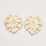 Brasss Pendants, Tropical Leaf Charms, Nickel Free, Real 18K Gold Plated, Monstera Leaf, Bumpy, 30x29x1.5mm, Hole: 1.2mm(KK-T048-061G-NF)