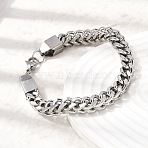 201 Stainless Steel Curb Chain Bracelets for Men, Stainless Steel Color, 8.86 inch(22.5cm)(STAS-T077-09P)
