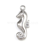 304 Stainless Steel Pendants, Ocean Theme, Anti-Tarnish, Sea Horse, 16.5x6x2.5mm, Hole: 1.2mm(STAS-C140-01D-P)