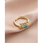 Brass Micro Pave Cubic Zirconia Adjustable Finger Rings, Crab, Golden, Turquoise, Inner Diameter: 17mm(FS-WGE54F5-02)